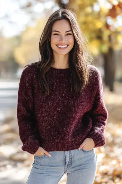 burgundy sweater outfit