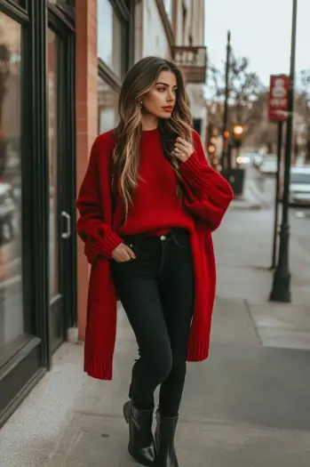 red sweater outfits